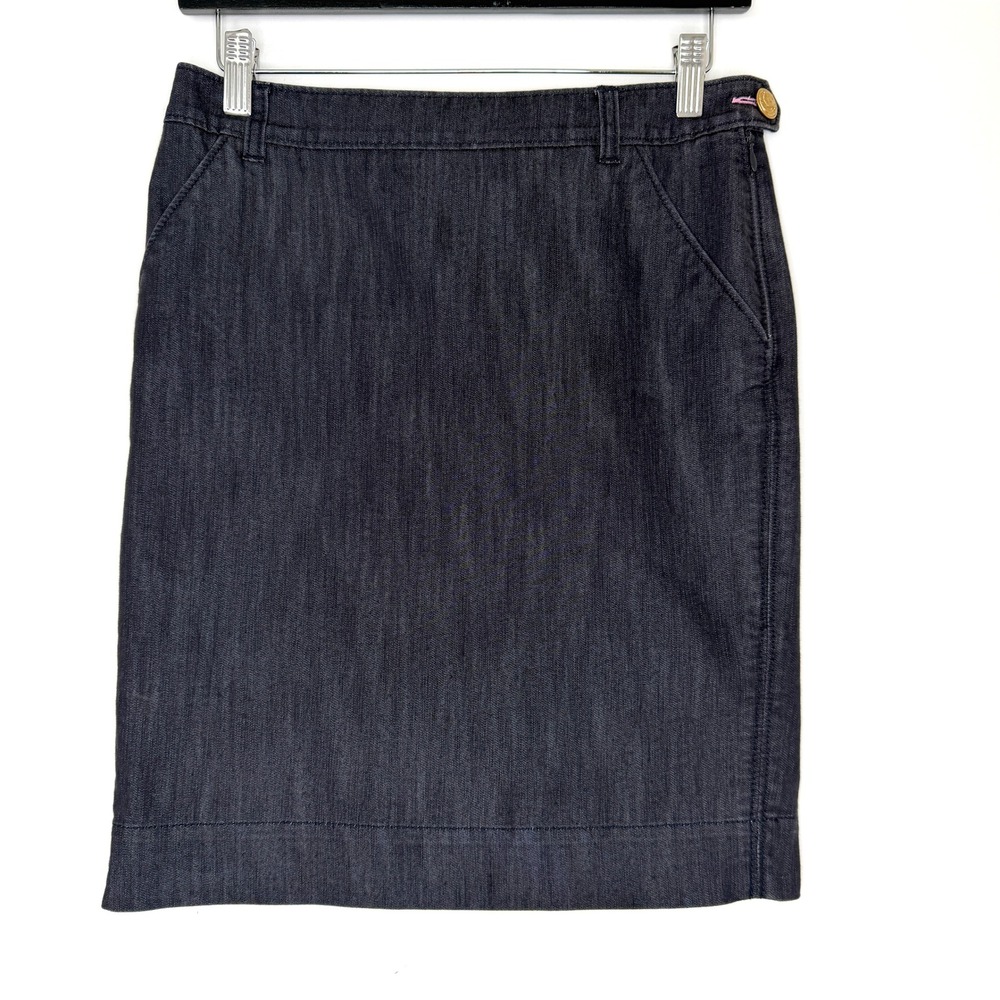 Lilly Pulitzer Womens Dark Wash Denim Pencil Skirt Size 2 Gold Button Side Zip
